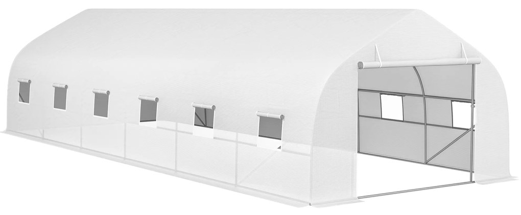 Outsunny Seră de grădină tunel de dimensiuni mari cu acoperiș PE cadru din oțel ușă rulabilă și 12 ferestre 8 x 3 x 2 m alb | Aosom Romania