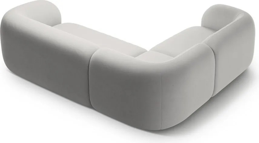 Colțar gri deschis cu tapițerie din catifea (cu colț pe partea stângă/în formă de ”L”) Kate – Micadoni