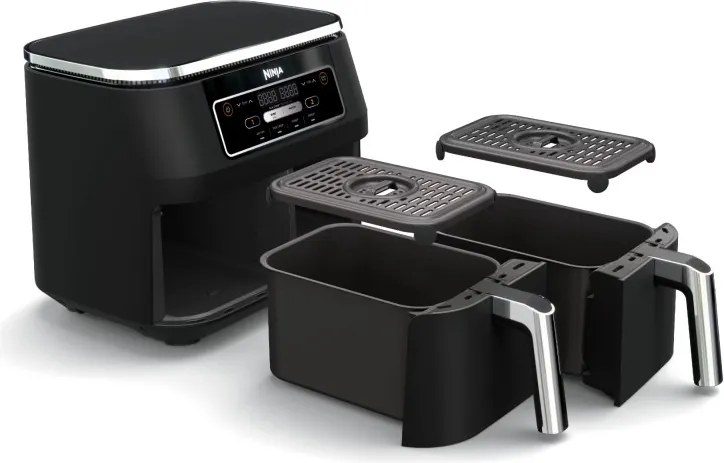 Friteuza dubla cu aer cald Ninja Foodi Dual Zone AF200EU, 2400 W, Zone independente, 7,6 l, 4 programe, 100-240°C, Max Crisp, Sync, Negru