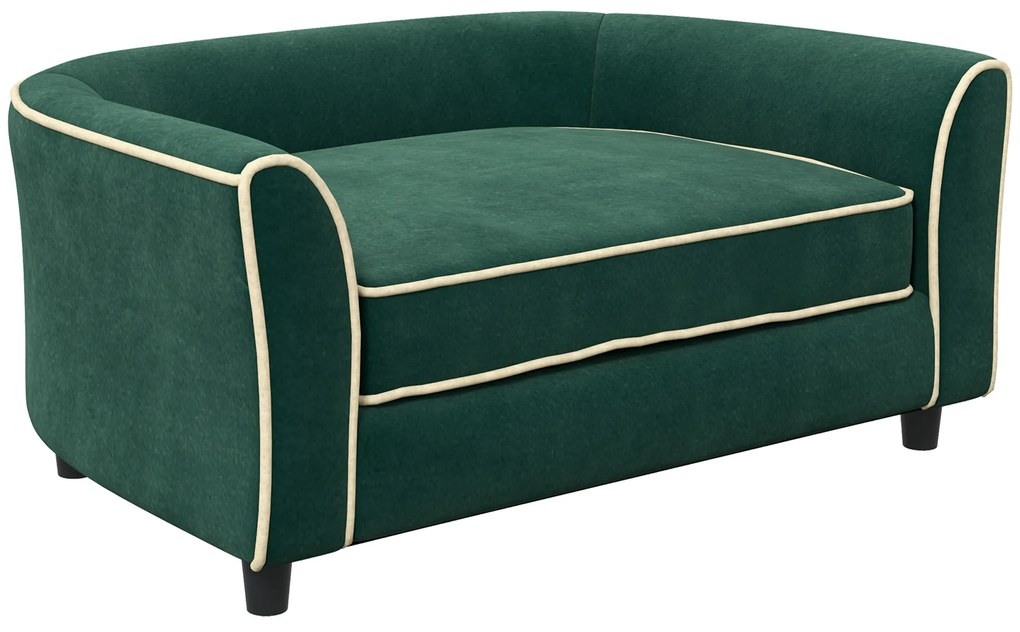 PawHut Canapea pentru Câini, Pat Elegant pentru Animale de Companie, Canapea Modernă pentru Câini de Talie Mică și Mijlocie, 79x56x35 cm, Verde Închis