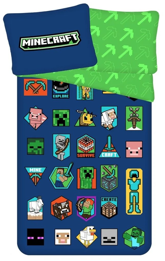 Lenjerie de pat din bumbac Minecraft Badges, 140 x 200 cm, 70 x 90 cm