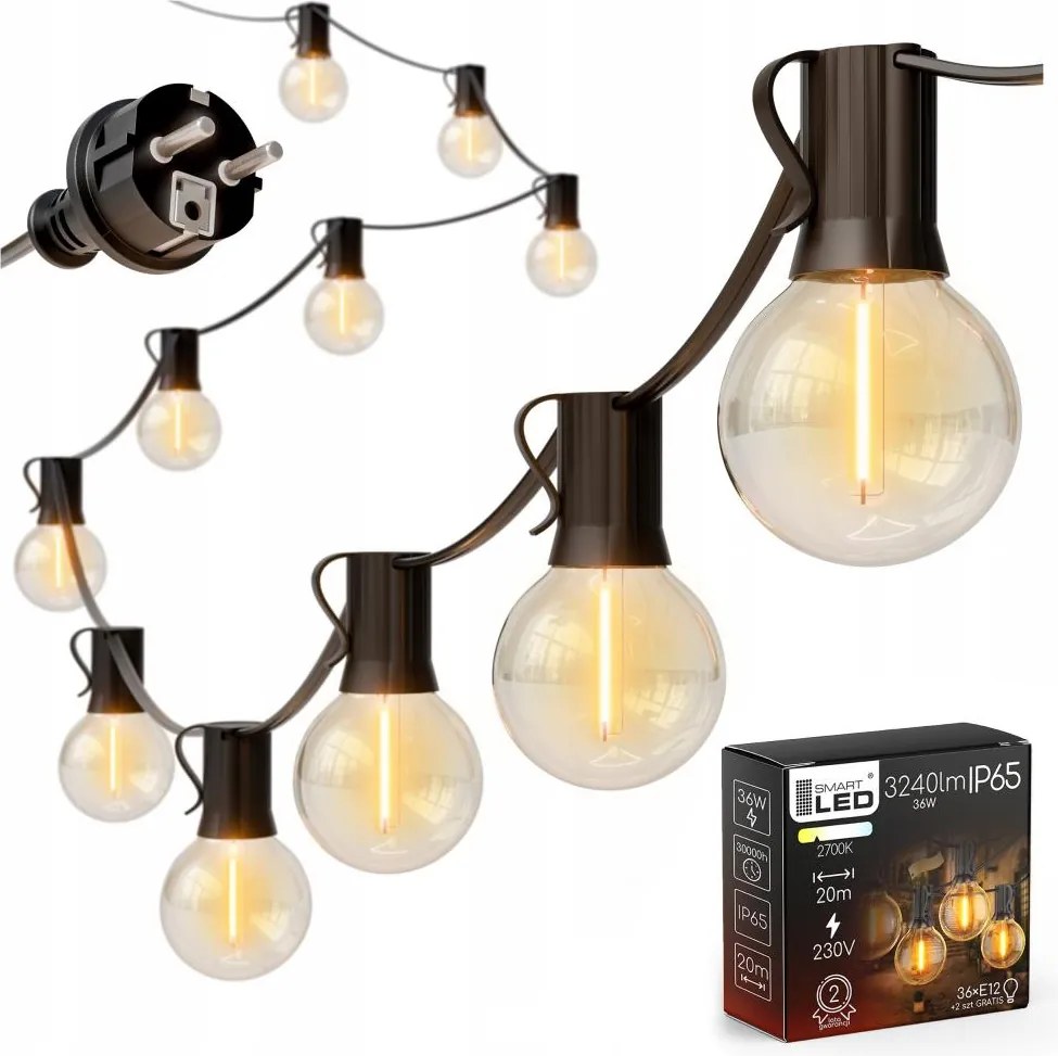 Ghirlandă LED decorativă pentru exterior 36xE12/1W/230V 22,35 m IP65 neagră