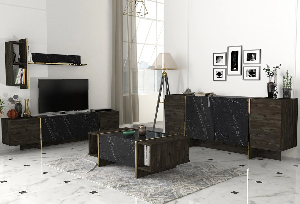 Mobilier living Vivaldi (Negru + Auriu). 1073515