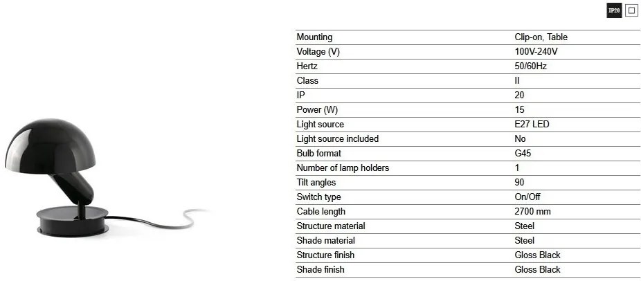 Veioza/Lampa de masa cu clips BELA neagra