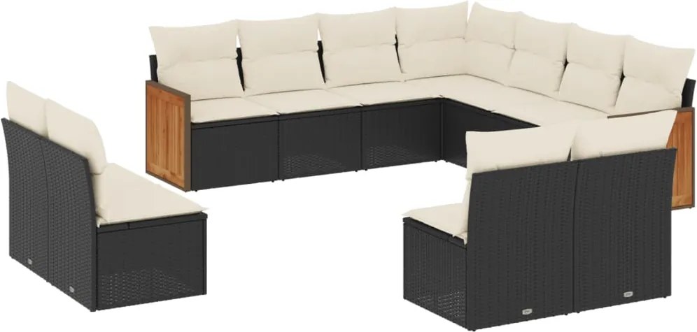 vidaXL Set canapele de grădină cu perne, 11 piese, negru, poliratan