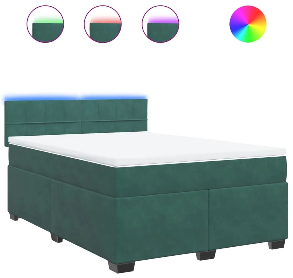 3288657 vidaXL Pat box spring cu saltea, verde închis, 160x200 cm, catifea