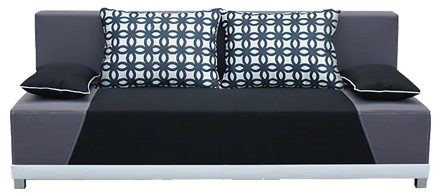 Colţar extensibil, material textil negru/gri/perne gri cu model, ROKAR