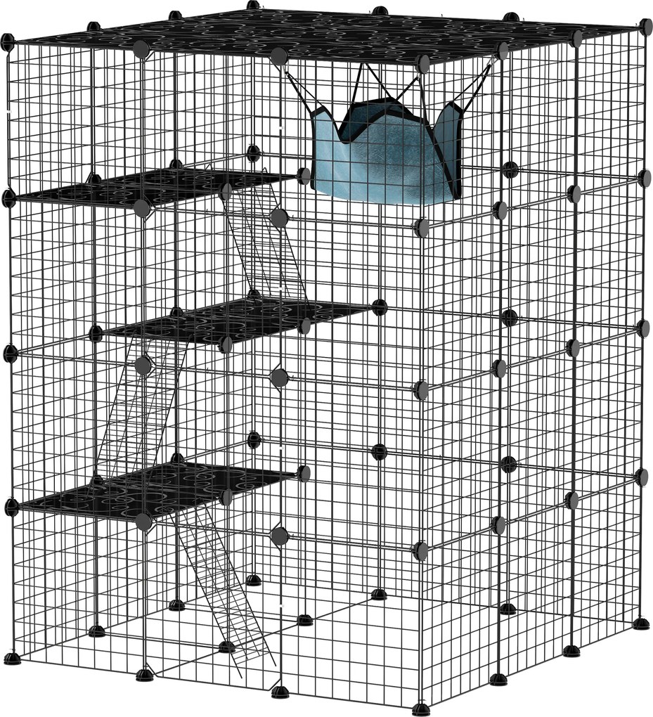 PawHut Căsuță pentru Pisici cu 4 Nivele, 3 Platforme de Sărit, Rampe, 5 Uși și Covoare Antiderapante, 105x105x140 cm, Negru | Aosom Romania