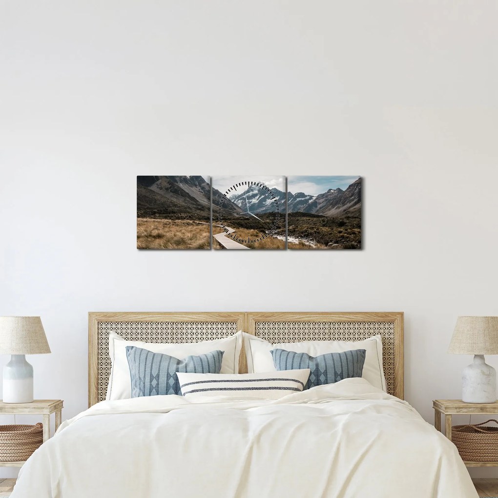 Tablou - Poteca în valea muntelui Mt. Cook (cu ceas) (90x30 cm)