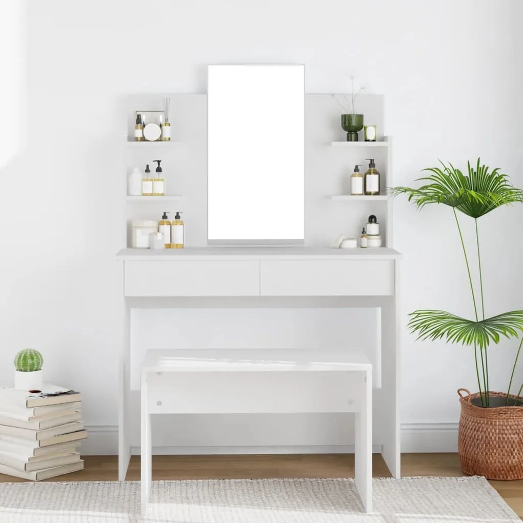 802831 vidaXL Masă de toaletă cu oglindă, alb, 96x40x142 cm