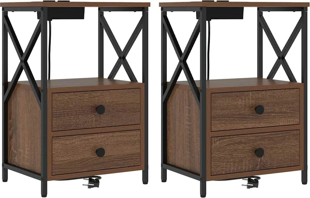 vidaXL Dulap de noapte cu sertar 2 pcs Stejar închis 40 x 31 x 60 cm
