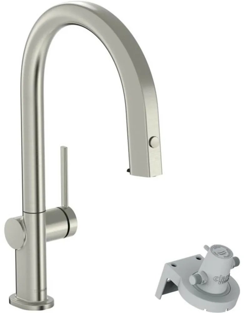 Baterie bucatarie cu dus extractibil si filtru de apa crom periat Hansgrohe Aquittura Select M91 210 sBox cu 1 jet