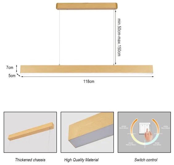 Brilagi - Lustră LED suspendată pe cablu SLEEKLINE LED/40W/230V 3000/4500/6000K, finisaj stejar