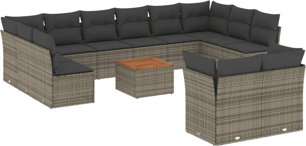 vidaXL Set mobilier de grădină cu perne, 13 piese, gri, poliratan