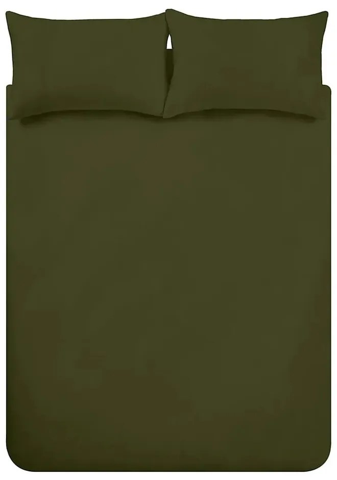 Lenjerie de pat kaki din flanelă pentru pat dublu, extinsă 230x220 cm Brushed – Catherine Lansfield