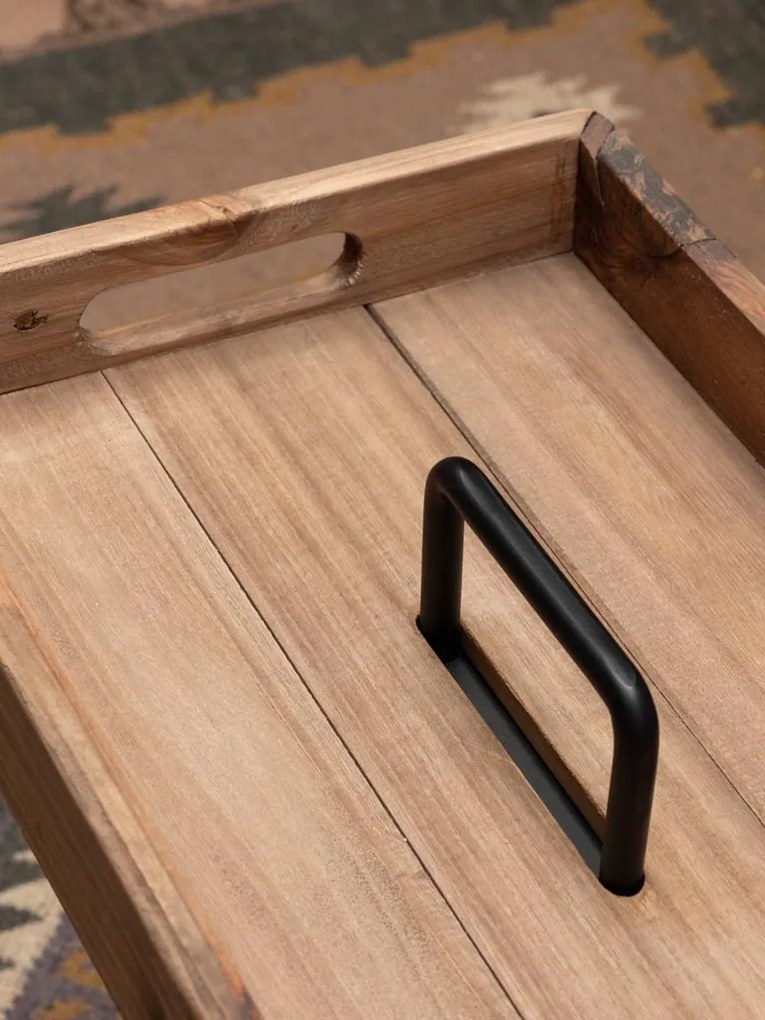 Masuta laterala, din metal si lemn de pin, cu tava detasabila, Utah