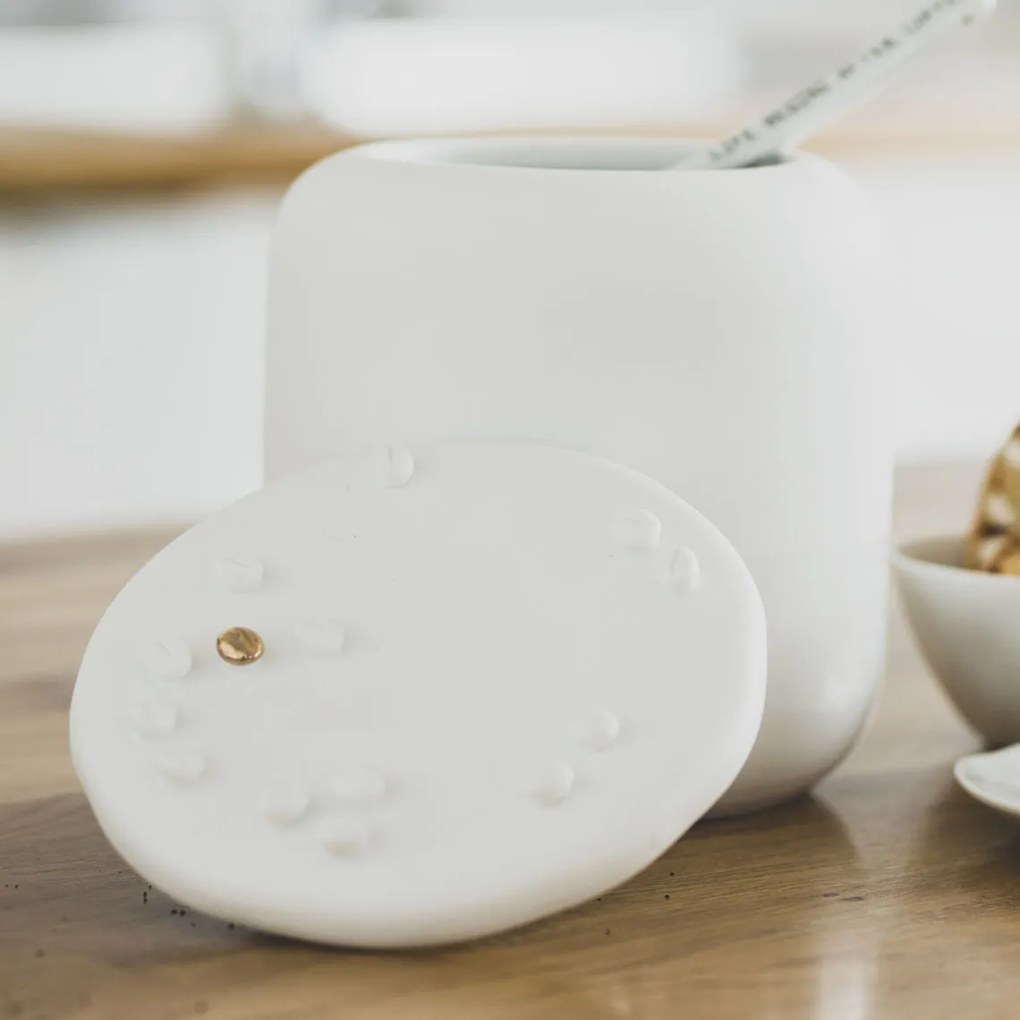 Doza din portelan alb pentru cafea COFFEE BEANS