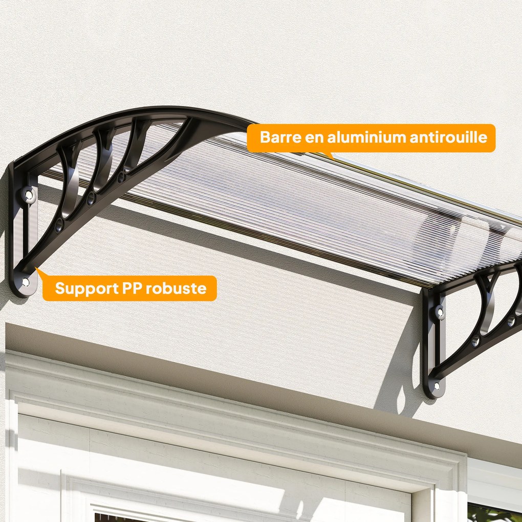 Marquisul de la Outsunny - design curbat rotund, dim. 100L x 80l x 23H cm, policarbonat plastic negru | Aosom Romania