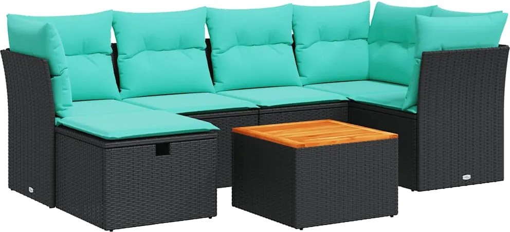 vidaXL Set canapele de grădină cu perne, 7 piese, negru, poliratan