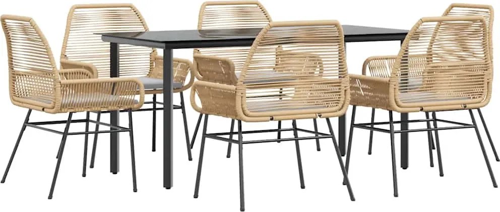 vidaXL Set de sufragerie de grădină de 7 piese sticlă poliratan maro