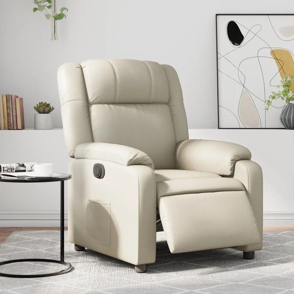vidaXL Fotoliu rabatabil electric, crem, piele ecologică
