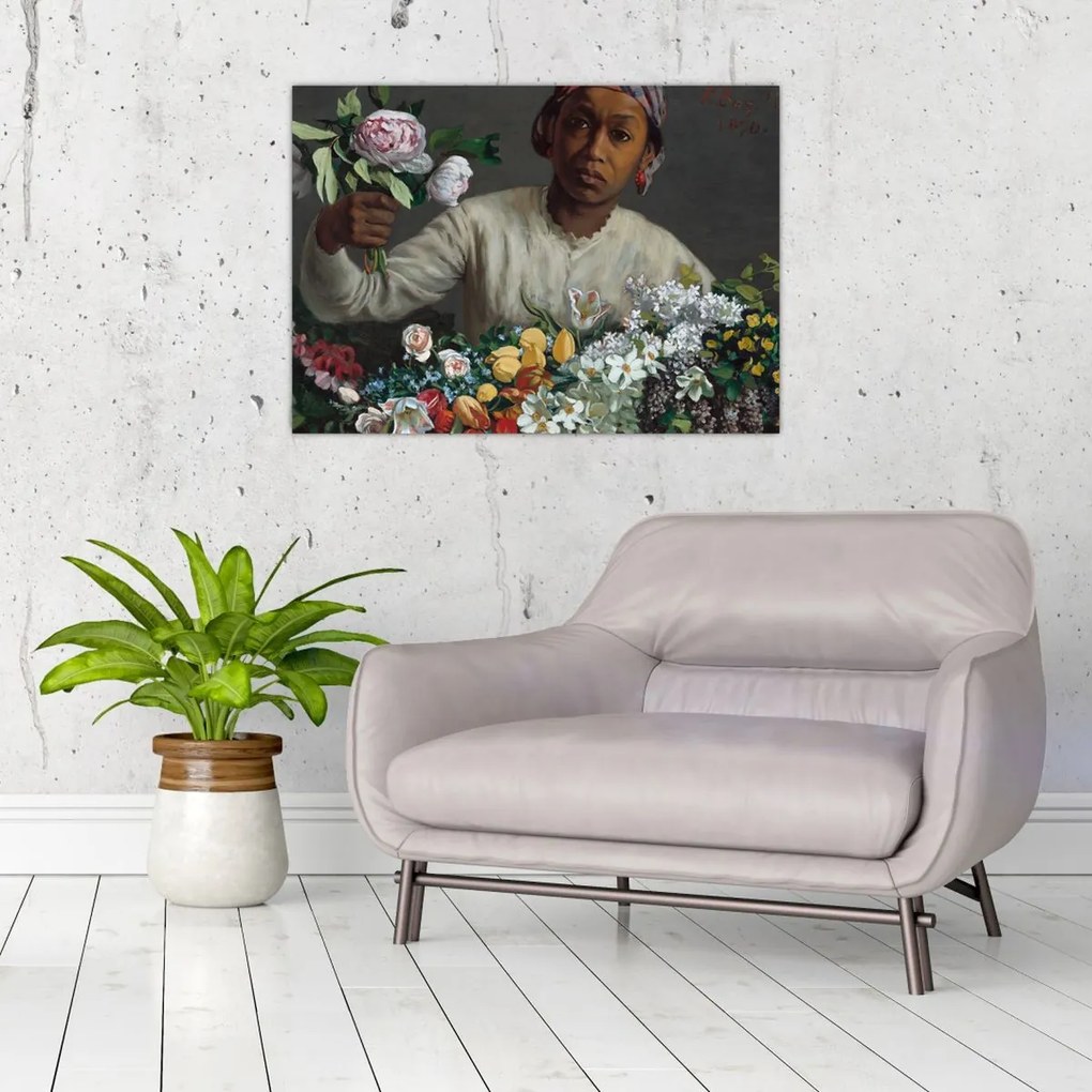 Tablou pe sticlă - Frédéric Bazille, Young Woman with Peonies, reproducere (70x50 cm)