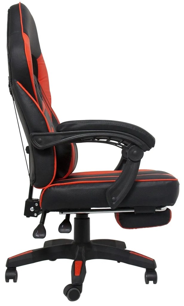 Scaun gaming, perna suport lombar, suport picioare, piele PU, Negru/Rosu