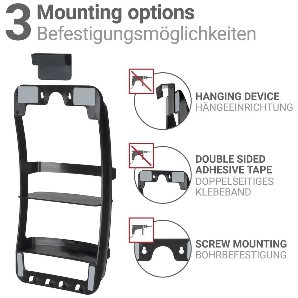 Raft pentru baie negru de agățat, autoadeziv din plastic Universal – Wenko