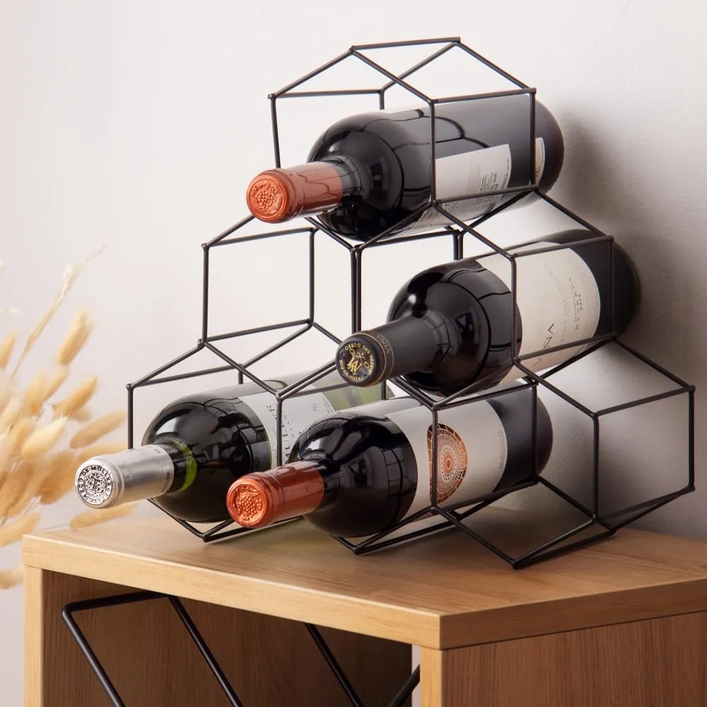 Suport metalic pentru sticle de vin Compactor, negru