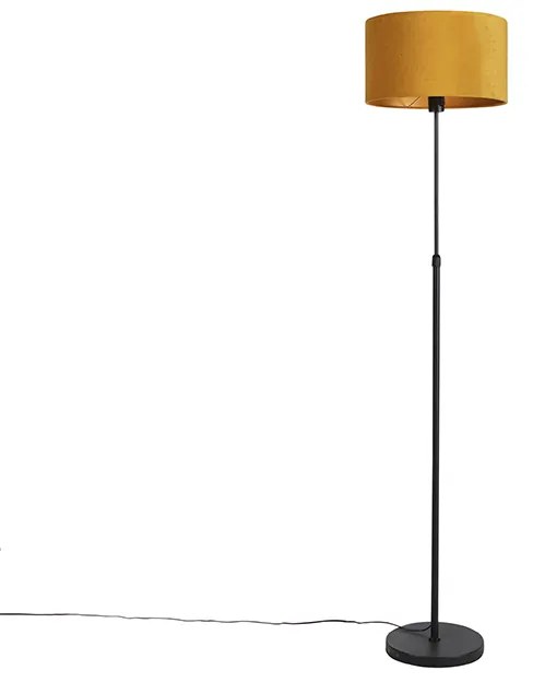 Lampă de podea neagră cu abajur din catifea galben ocru cu auriu 35 cm - Parte