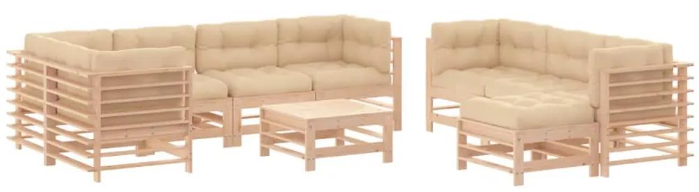 3186095 vidaXL Set mobilier de grădină cu perne, 10 piese, lemn masiv