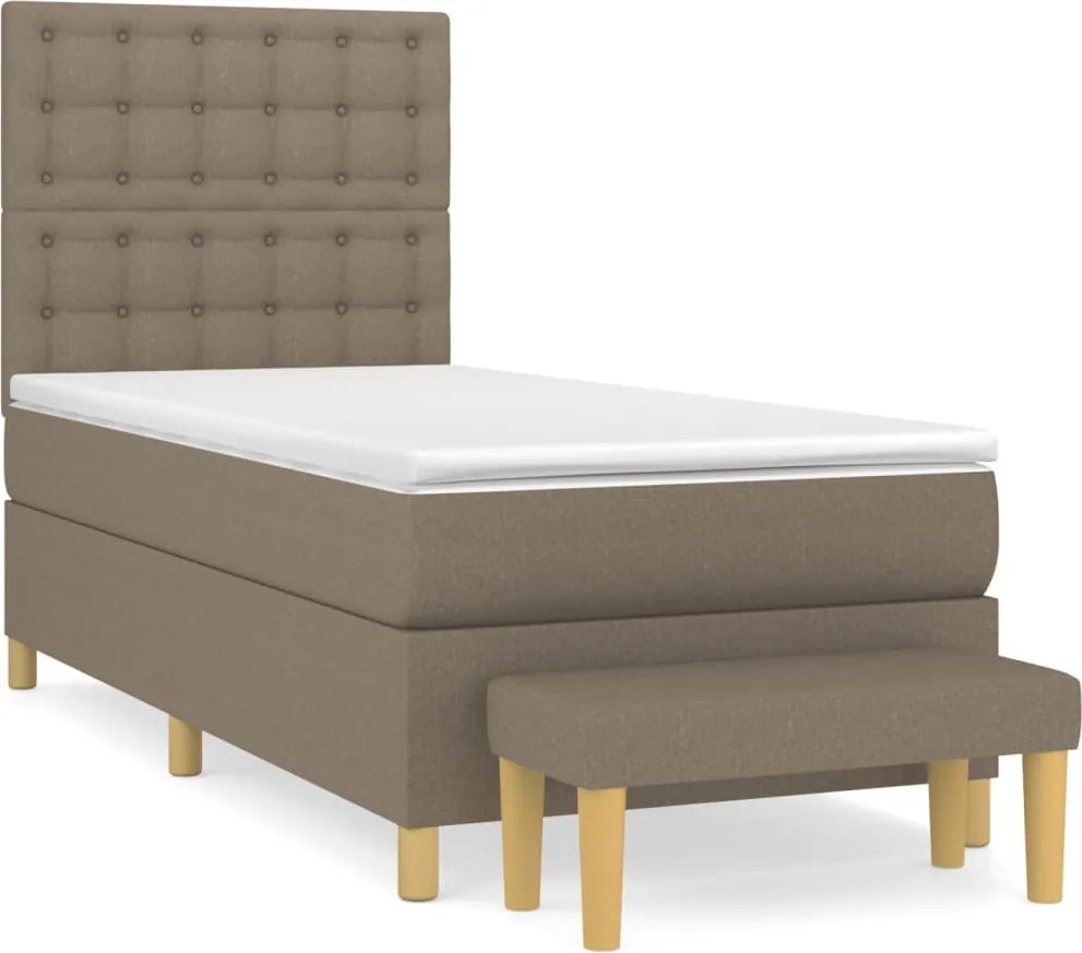 vidaXL Pat box spring cu saltea, gri taupe, 90x200 cm, textil