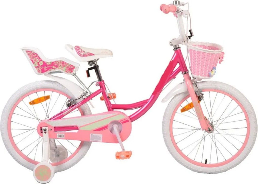 Bicicleta pentru copii NOVOKIDS Fashion Bike, Roti 20" inch, Maxim 40 kg, Cadru din otel, Roti ajutatoare detasabile, Ghidon reglabil pe inaltime, Roz