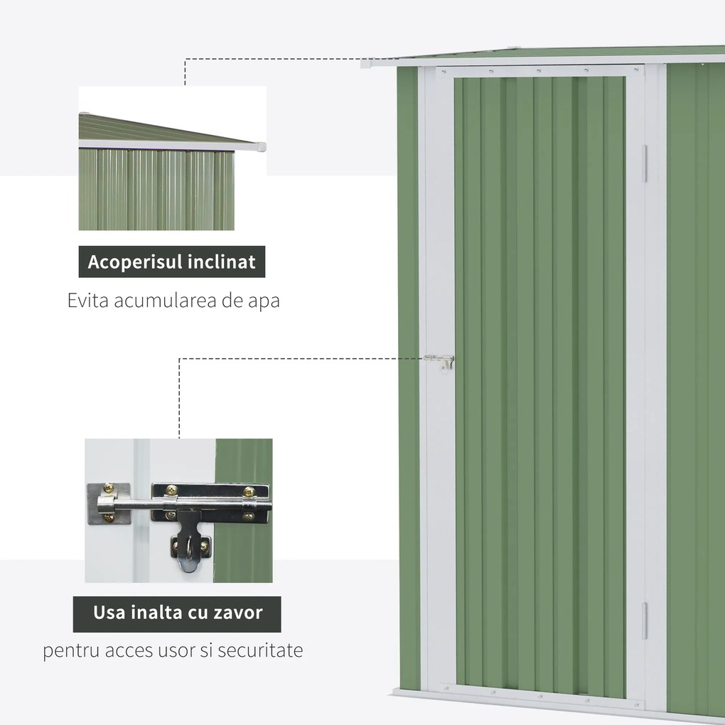 Outsunny Magazie de Gradina sopron Pentru Unelte din Otel, casuta de Gradina Usi Glisante, 142x84x189cm, Verde | AOSOM RO