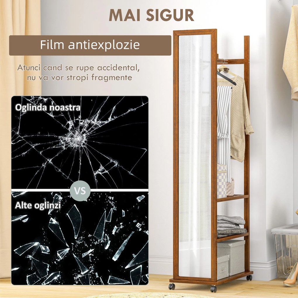 HOMCOM Oglinda De Sine Statatoare, Rulanta, Nuc | Aosom Romania