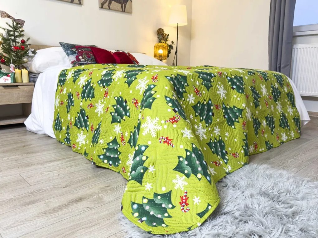 Cuvertura de pat CHRISTMAS TREE, verde Dimensiune: 220 x 240 cm