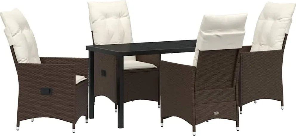 vidaXL Set de masă pentru grădină cu pernă 5 pcs Maro poliratan