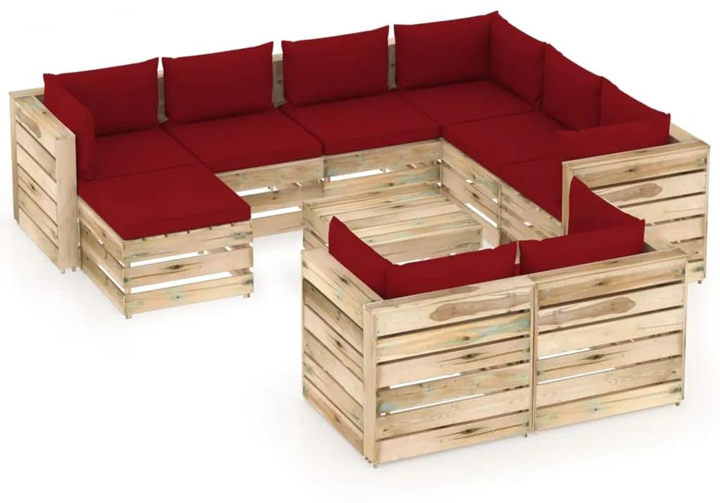 Set mobilier de gradina cu perne, 10 piese, lemn verde tratat Vinsko rde  a in rjava, 10