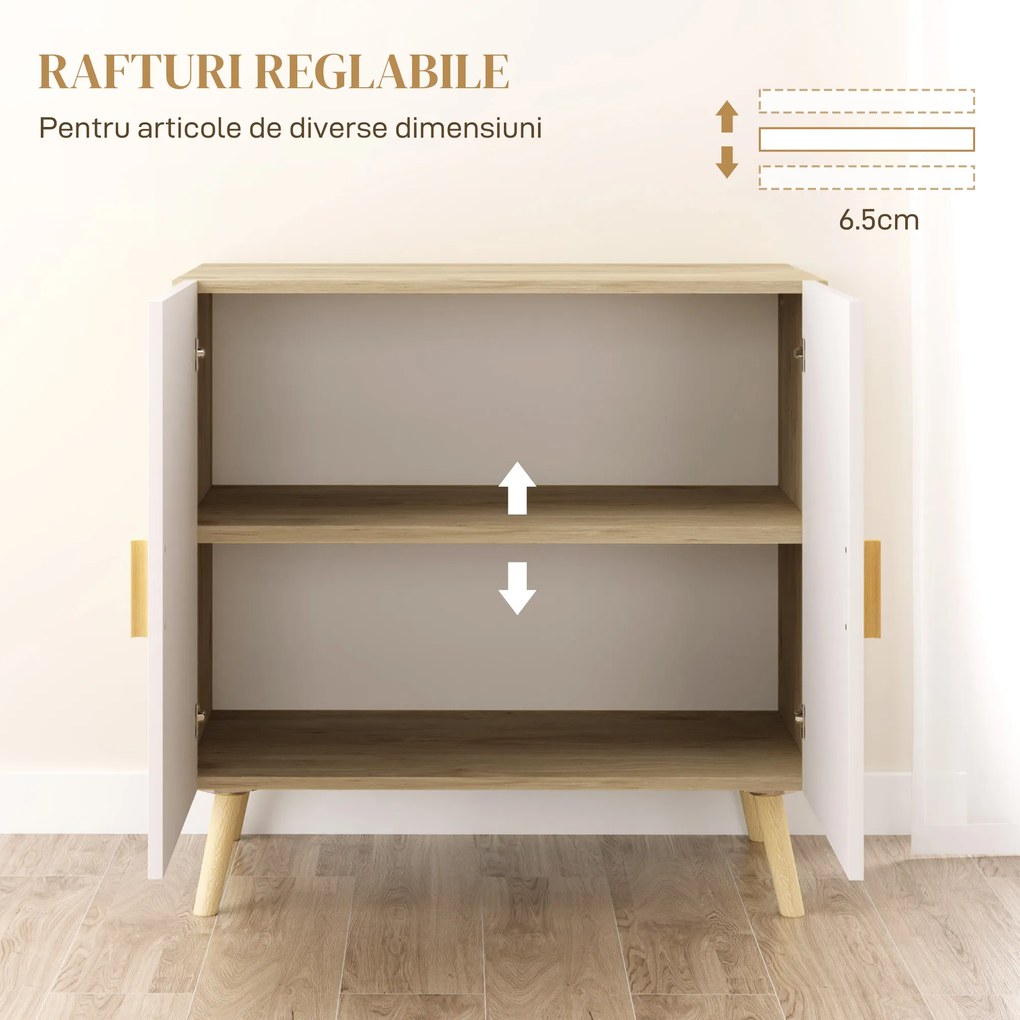 HOMCOM Comodă Modernă cu Raft Reglabil pe 3 Niveluri din Lemn, Alb și Stejar | Aosom Romania