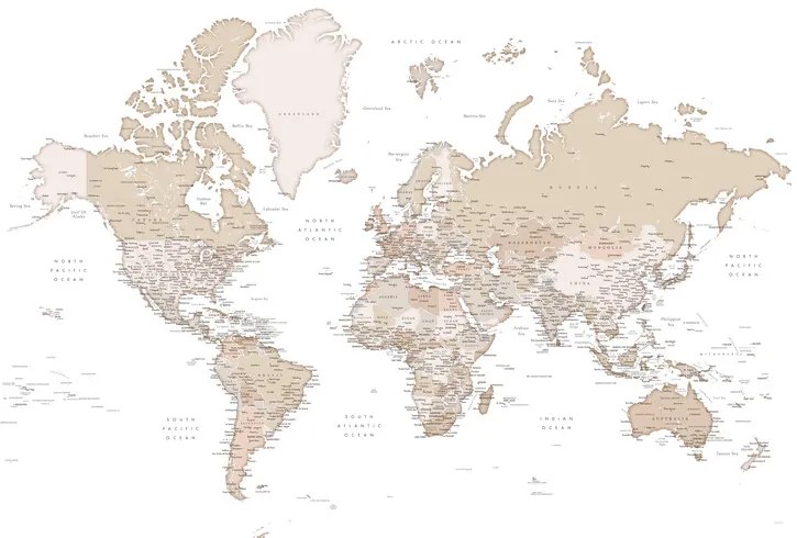 Harta Beige detailed wold map, Louie, Blursbyai