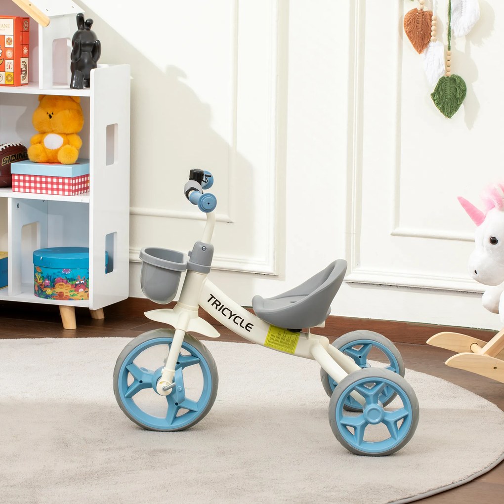 AIYAPLAY Tricicletă evolutivă pentru copii, tricicletă pentru copii de 2 până la 5 ani cu coș frontal și roți EVA, 72 x 52 x 61 cm, albastru | Aosom Romania