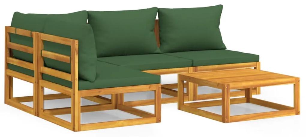 3155333 vidaXL Set mobilier de grădină cu perne verzi, 5 piese, lemn masiv