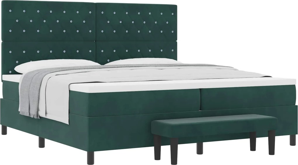 vidaXL Pat cu arcuri cu saltea Verde închis 200 x 200 cm Catifea