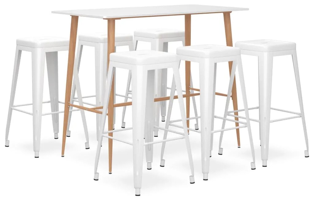 vidaXL Set mobilier de bar, 7 piese, alb