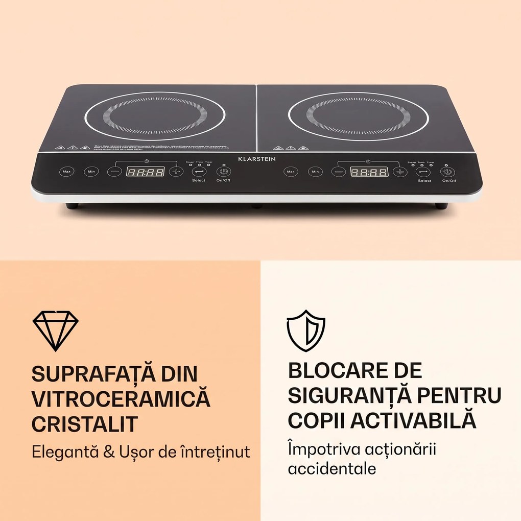 Klarstein VariCook plita dubla, subțire cu inducție 3500 W temporizator 240 ° C Touch