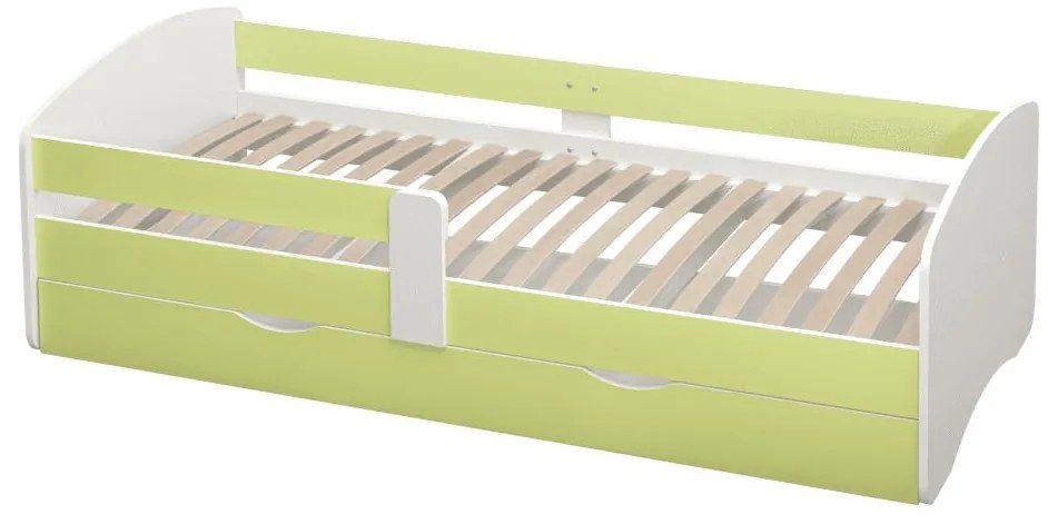 Pat de o persoană 80 cm Carecen (verde + alb) (cu somieră) (cu sp. depozitare). 1116282