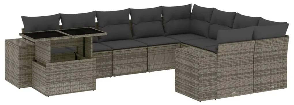 3269400 vidaXL Set mobilier de grădină cu perne, 10 piese, gri, poliratan