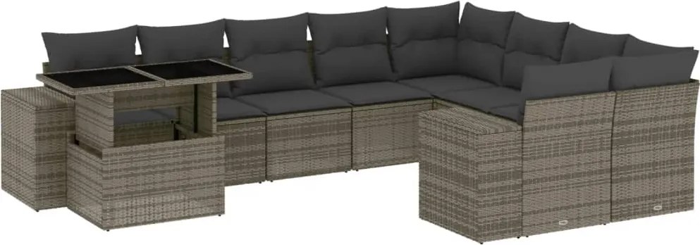 vidaXL Set mobilier de grădină cu perne, 10 piese, gri, poliratan