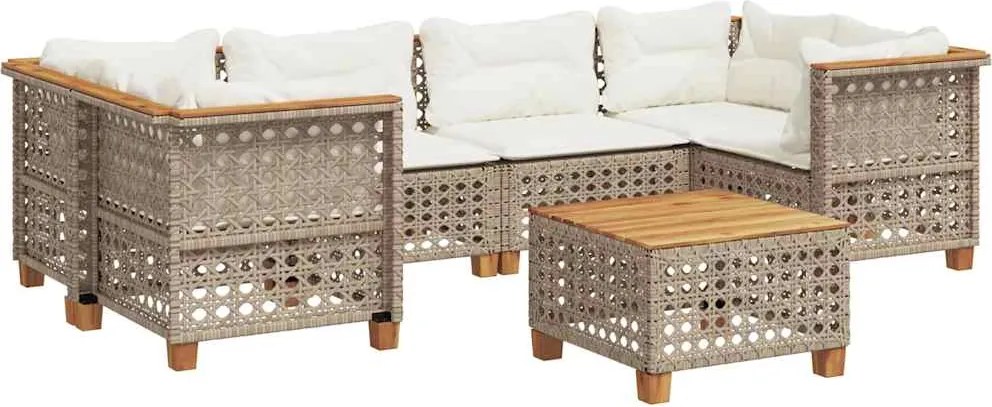 vidaXL Set canapele de grădină, 7 piese, cu perne, bej, poliratan