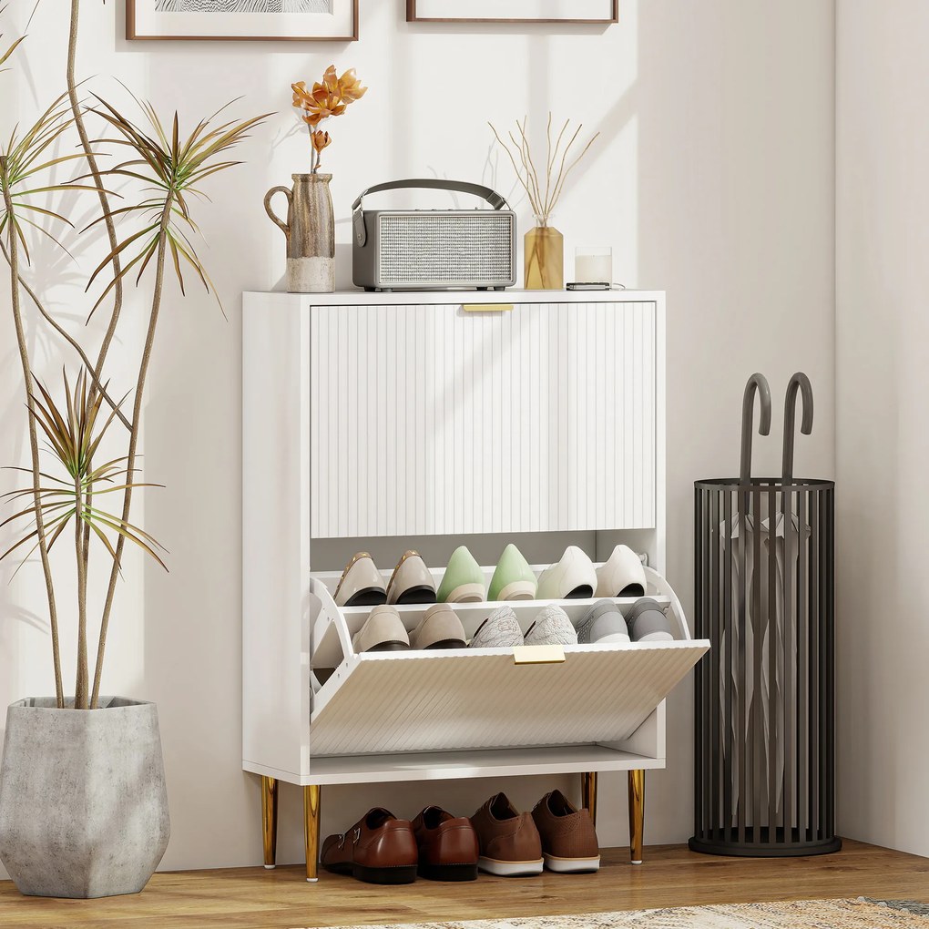 HOMCOM Dulap pentru pantofi pentru 12 perechi de pantofi cu 2 sertare rabatabile, Alb | Aosom Romania